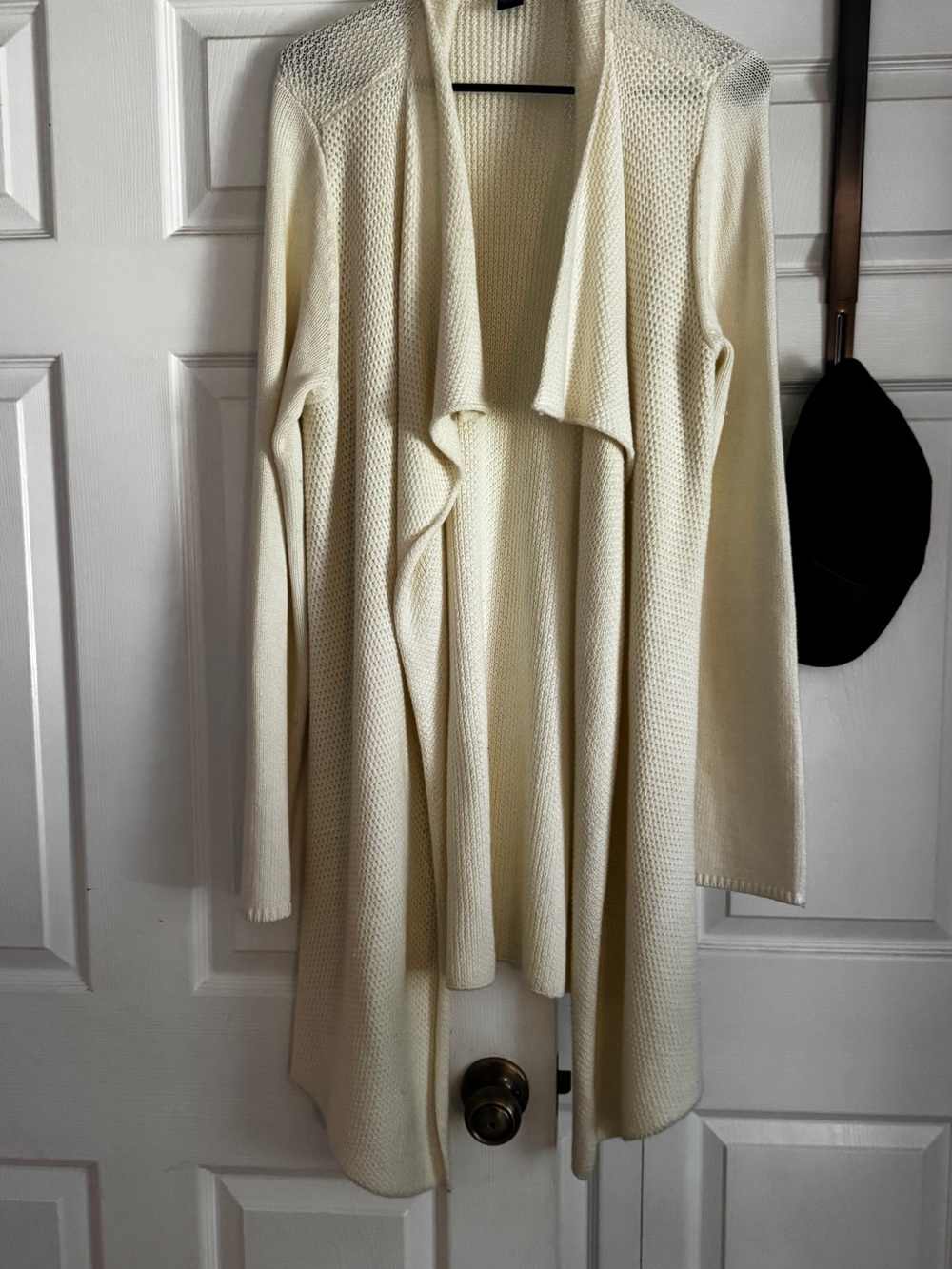 White House Black Market Cream Open-Front Draped Knit Cardigan